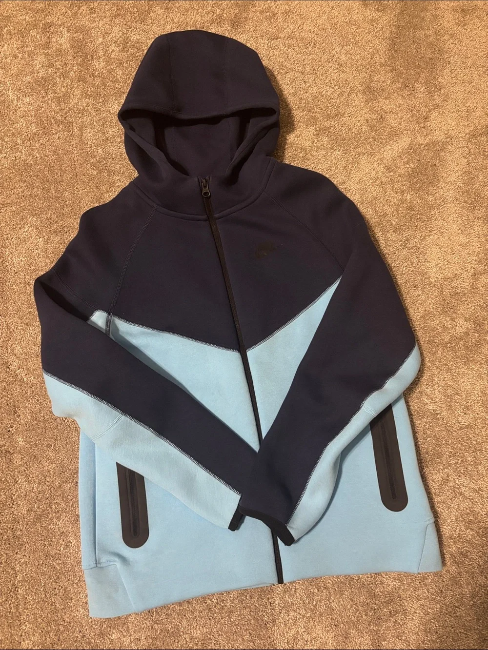 Nike Tech Kids Navy and Light Blue Colorblock Zip-Up Hoodie